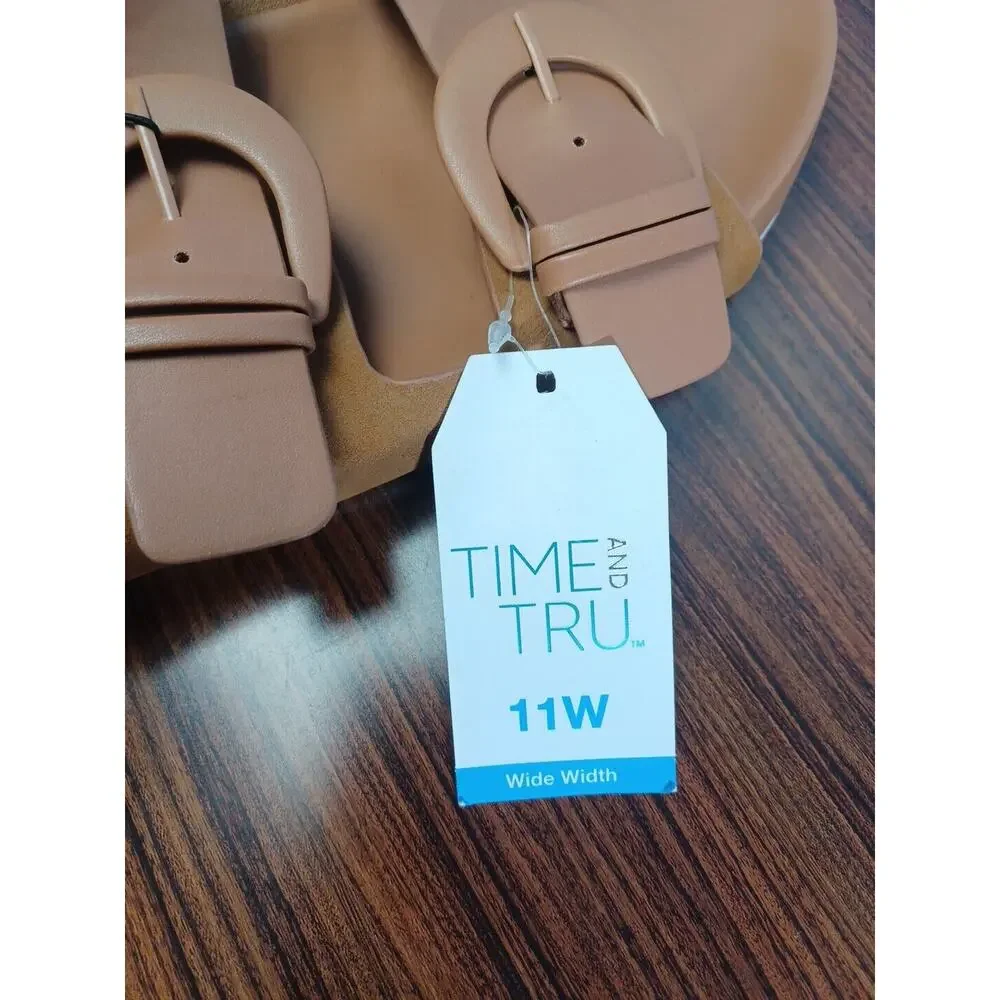 Beige Time and Tru Womens Dressy Footbed Adjustment Strap Slide Sandals Size 11W - Picture 3 of 5